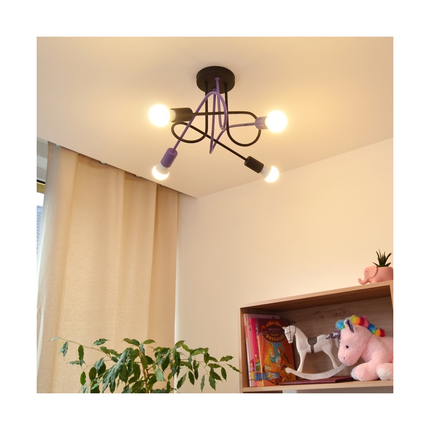 Loftlampe OXFORD 4xE27/15W/230V sort/lilla