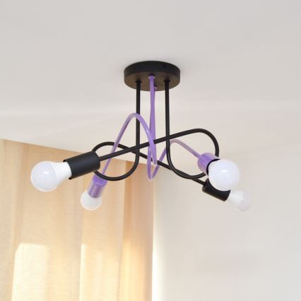 Loftlampe OXFORD 4xE27/15W/230V sort/lilla