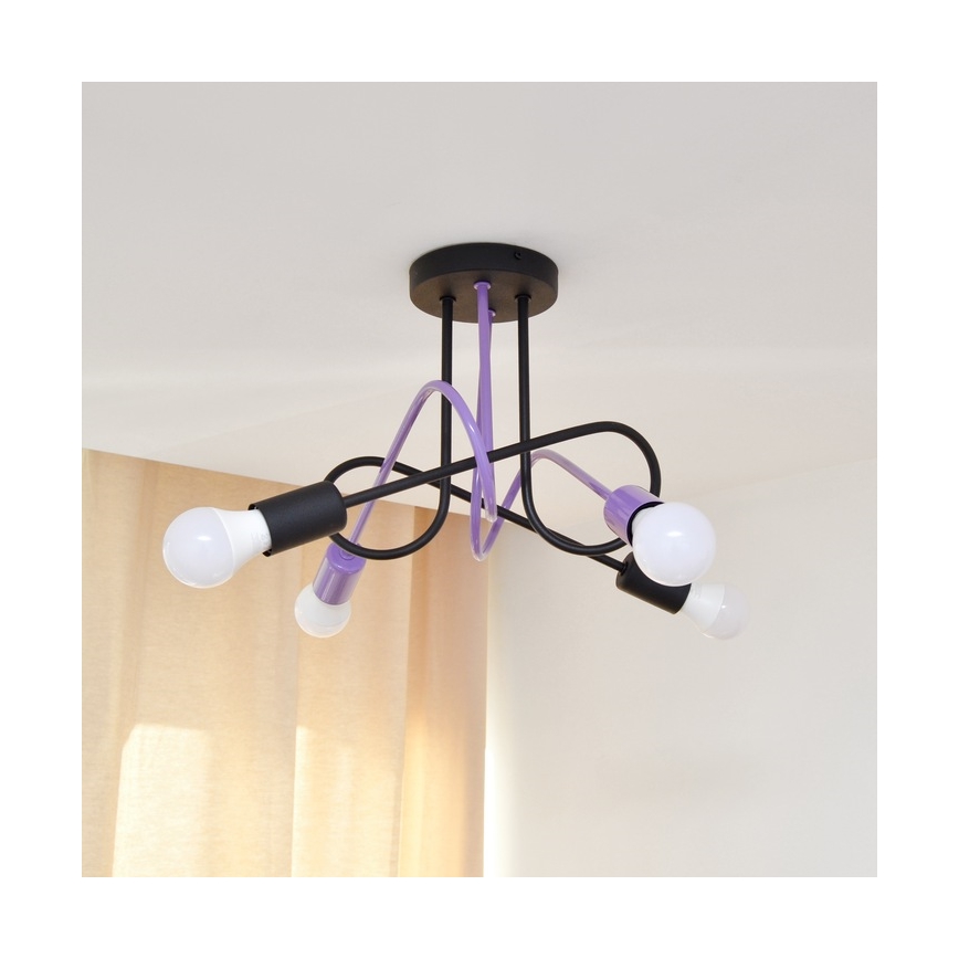 Loftlampe OXFORD 4xE27/15W/230V sort/lilla