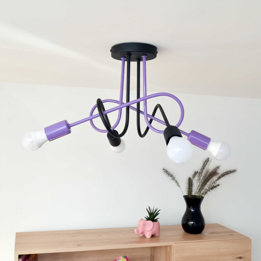 Loftlampe OXFORD 4xE27/15W/230V sort/lilla