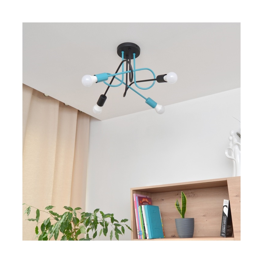 Loftlampe OXFORD 4xE27/15W/230V sort/turkis