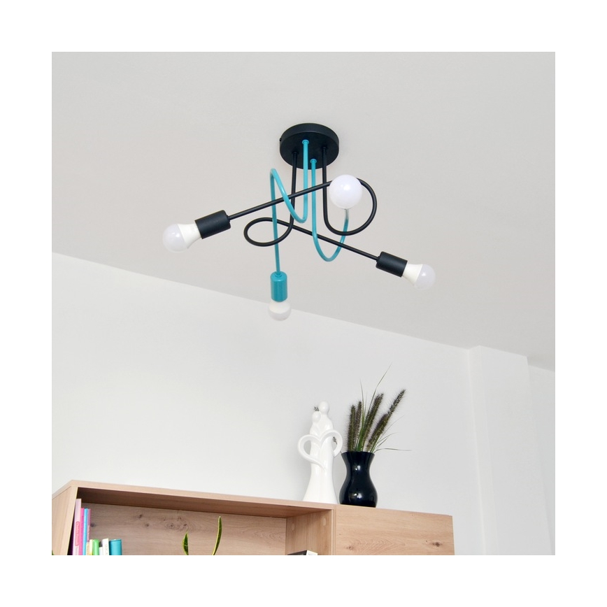 Loftlampe OXFORD 4xE27/15W/230V sort/turkis