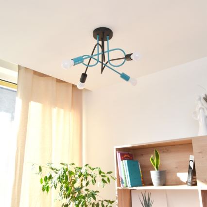 Loftlampe OXFORD 4xE27/15W/230V sort/turkis