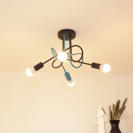 Loftlampe OXFORD 4xE27/15W/230V sort/turkis
