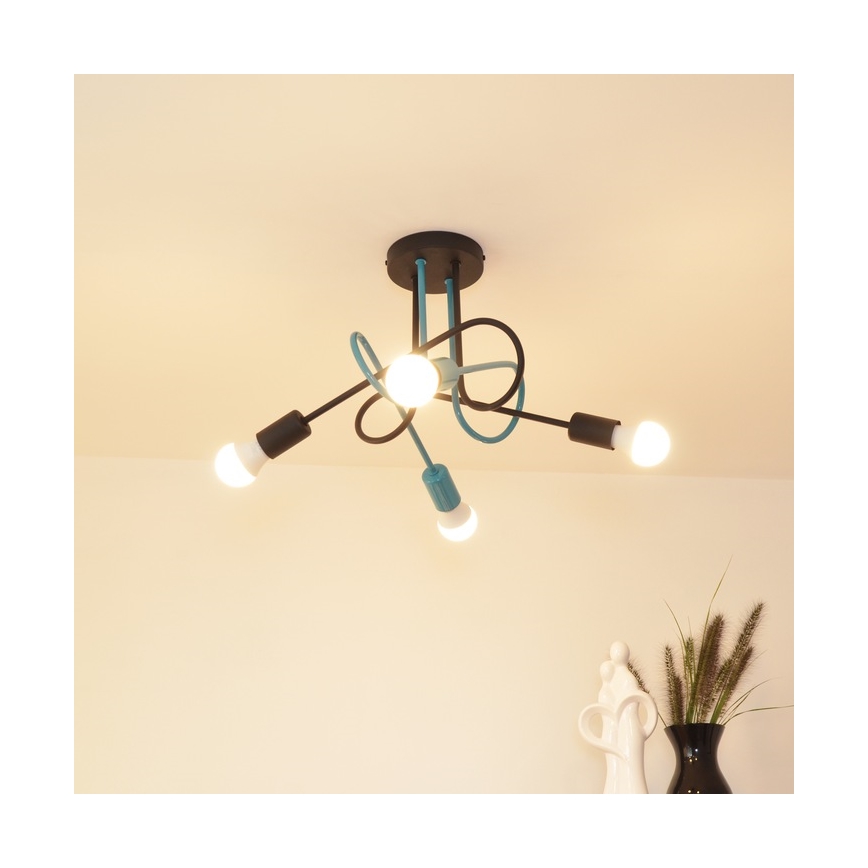 Loftlampe OXFORD 4xE27/15W/230V sort/turkis