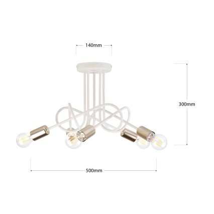 Loftlampe OXFORD 5xE27/15W/230V messing/hvid