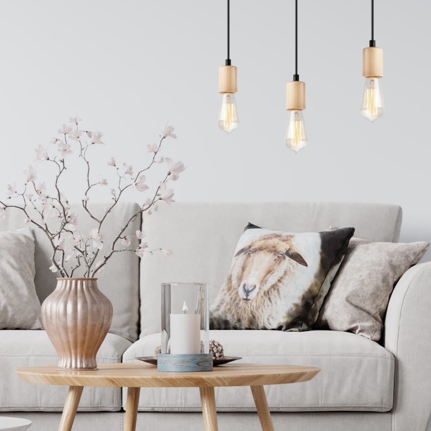 Loftlampe på ledning LEON 3xE27/60W/230V bøg
