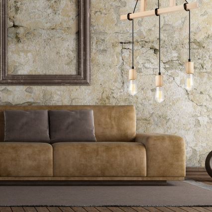 Loftlampe på ledning LEON 3xE27/60W/230V bøg