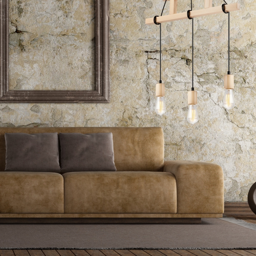 Loftlampe på ledning LEON 3xE27/60W/230V bøg