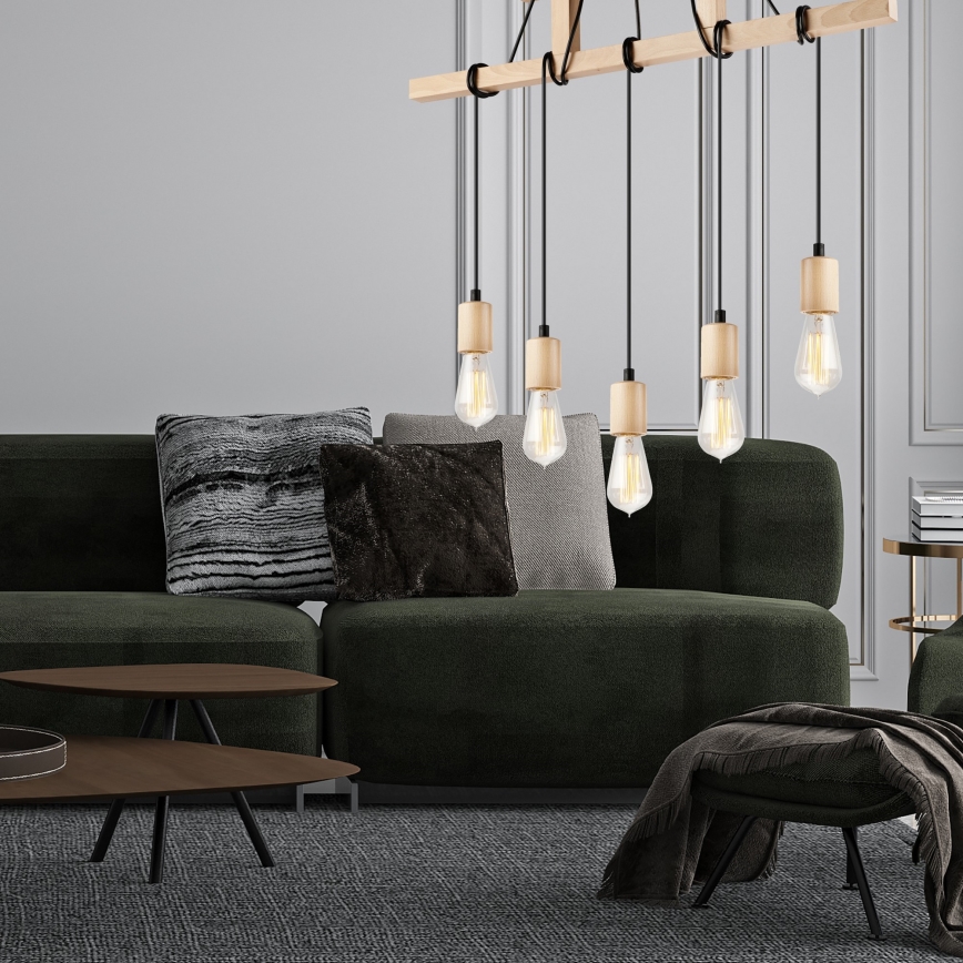 Loftlampe på ledning LEON 5xE27/60W/230V bøg