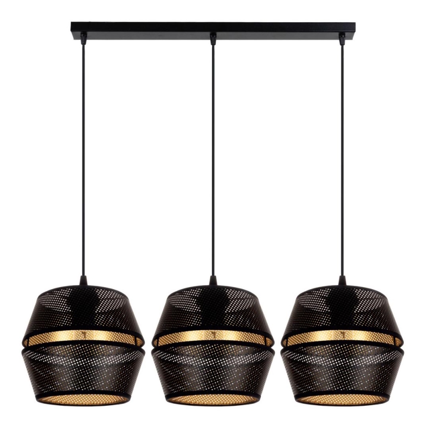 Loftlampe på ledning PARIS 3xE27/60W/230V sort/guld