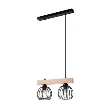 Loftlampe på ledning SIENNA 2xE27/60W/230V sort/bøg
