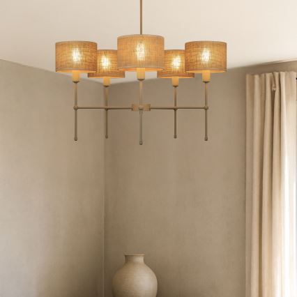 Loftlampe på stang MADELA 5xE14/40W/230V jute/beige