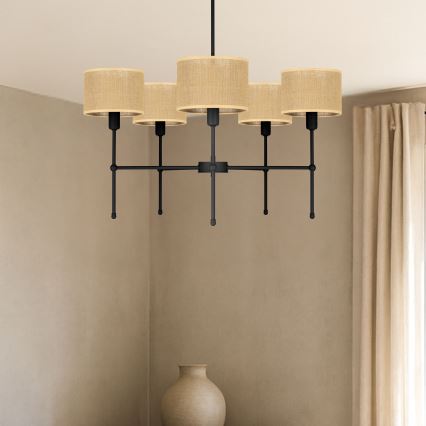 Loftlampe på stang MADELA 5xE14/40W/230V jute/sort