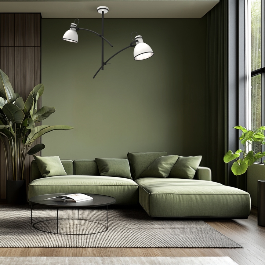 Loftlampe på stang ZUMBA 2xE27/60W/230V hvid/sort