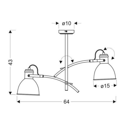 Loftlampe på stang ZUMBA 2xE27/60W/230V hvid/sort