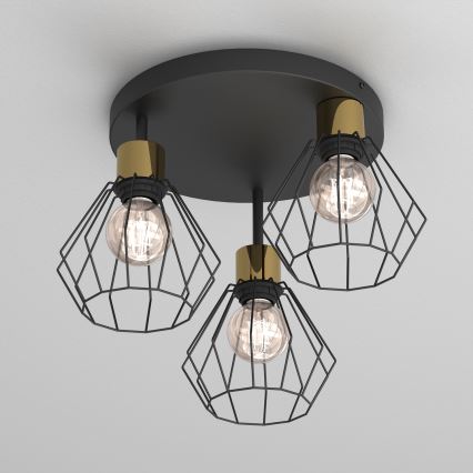 Loftlampe PARKLA 3xE27/15W/230V sort/guldfarvet