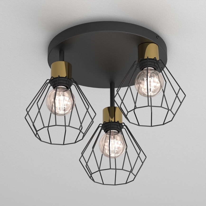 Loftlampe PARKLA 3xE27/15W/230V sort/guldfarvet