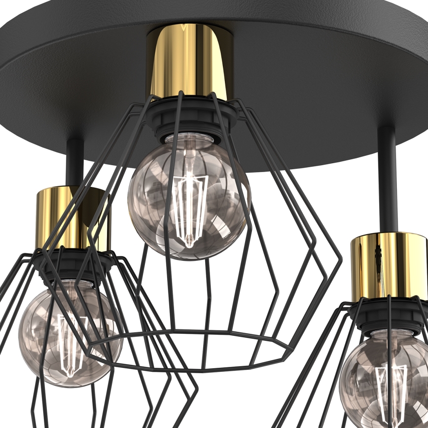 Loftlampe PARKLA 3xE27/15W/230V sort/guldfarvet