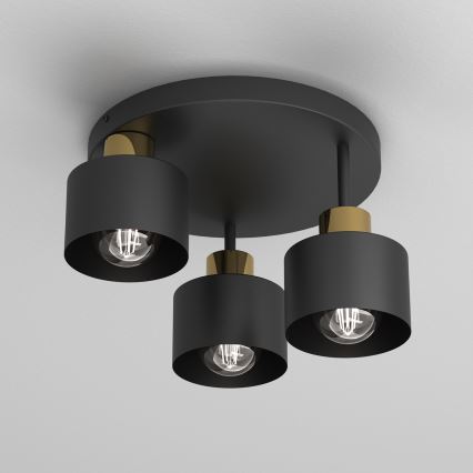 Loftlampe PARKLA 3xE27/15W/230V sort/guldfarvet