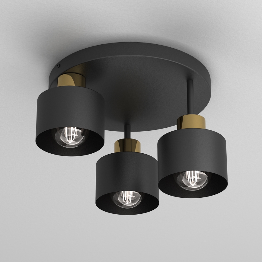 Loftlampe PARKLA 3xE27/15W/230V sort/guldfarvet
