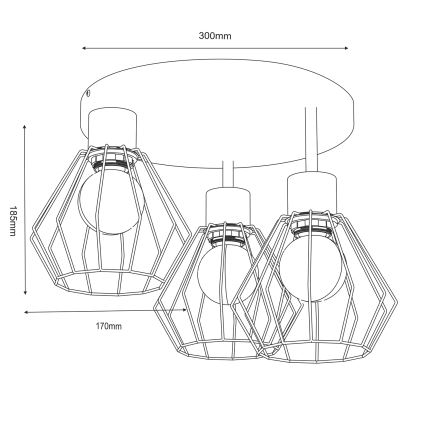 Loftlampe PARKLA 3xE27/15W/230V sort