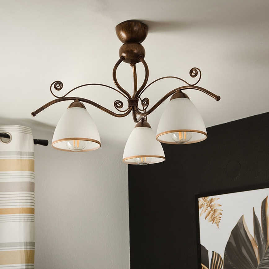 Loftlampe RETRO 3xE27/60W/230V bronzefarvet patina