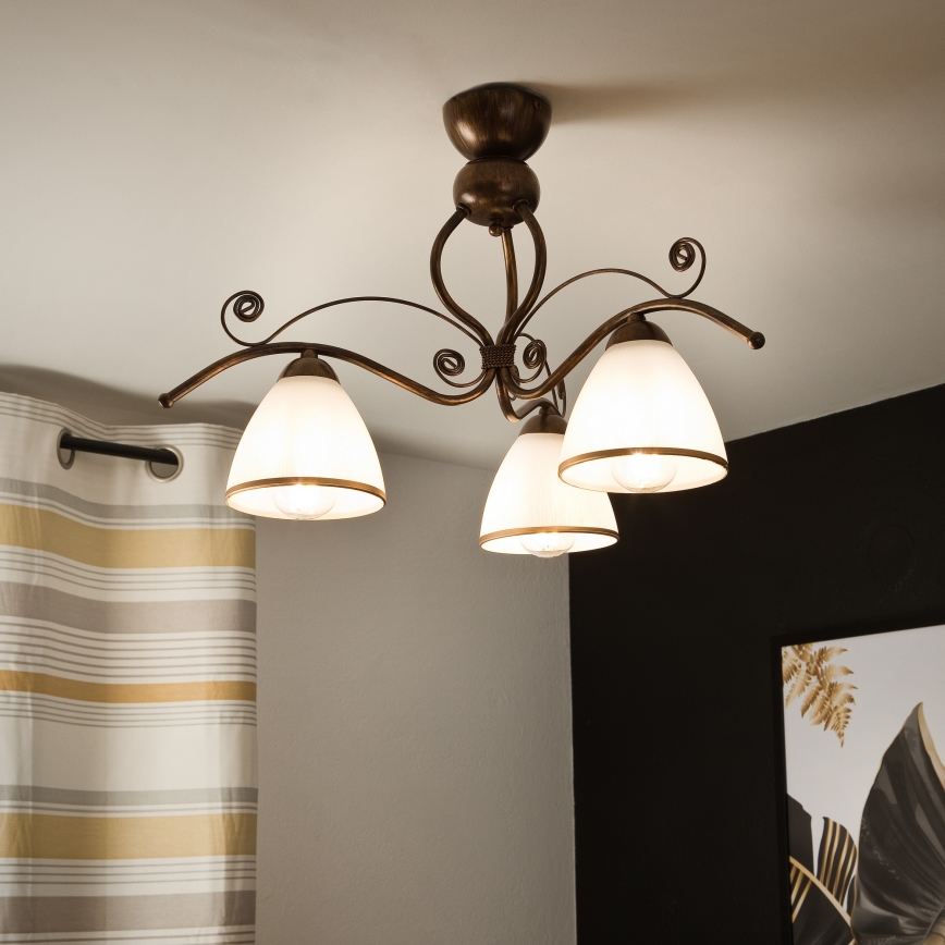 Loftlampe RETRO 3xE27/60W/230V bronzefarvet patina