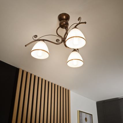 Loftlampe RETRO 3xE27/60W/230V bronzefarvet patina