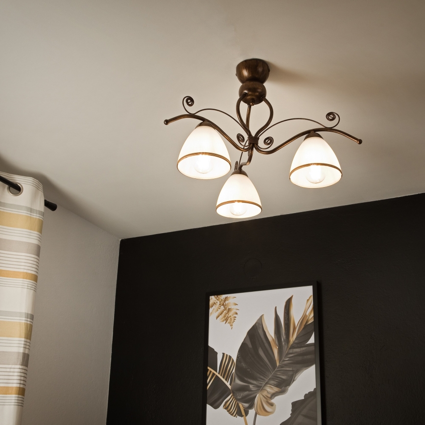 Loftlampe RETRO 3xE27/60W/230V bronzefarvet patina