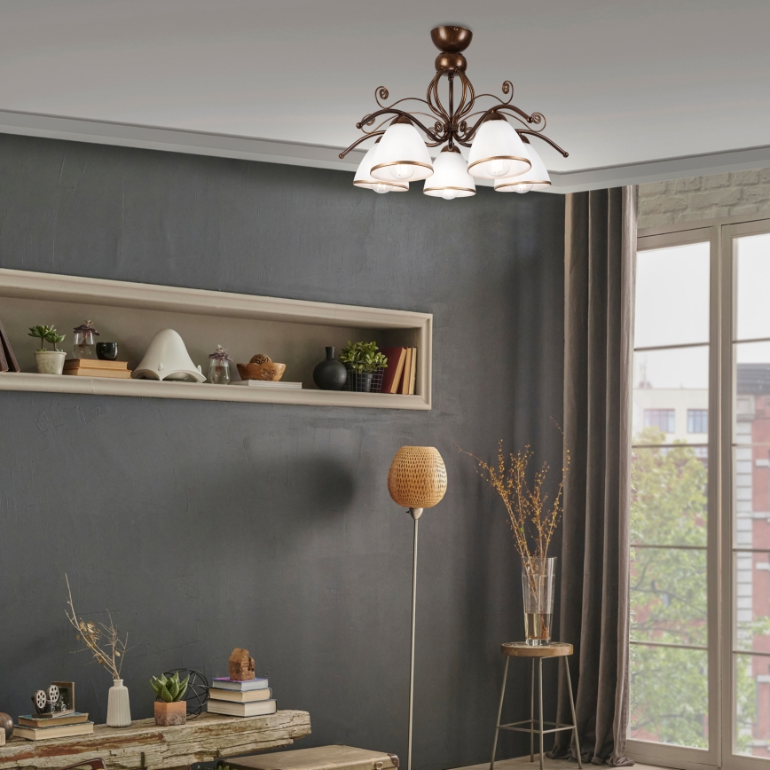 Loftlampe RETRO 5xE27/60W/230V bronzefarvet patina