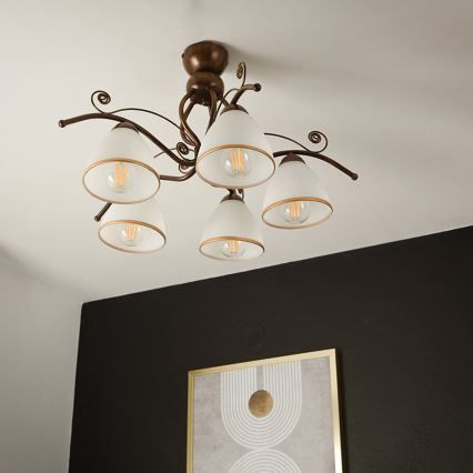 Loftlampe RETRO 5xE27/60W/230V bronzefarvet patina