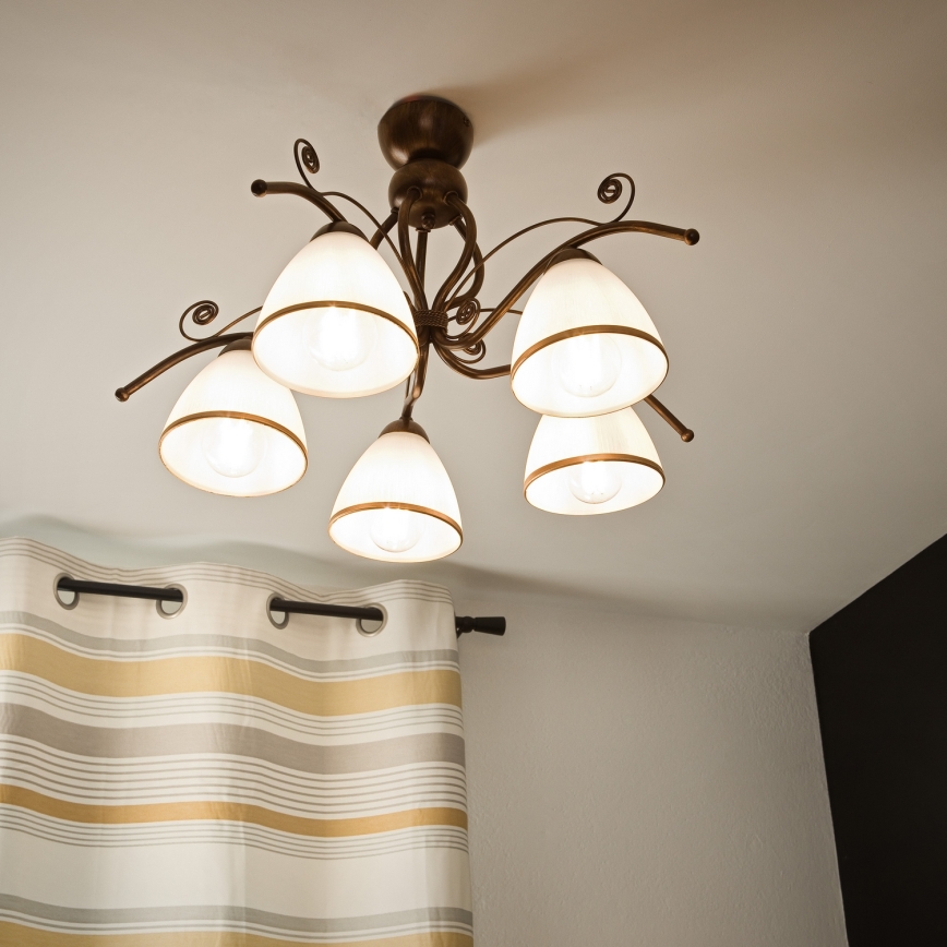Loftlampe RETRO 5xE27/60W/230V bronzefarvet patina