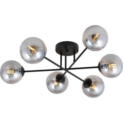 Loftlampe ROMA 6xE14/10W/230V sort/røgfarvet