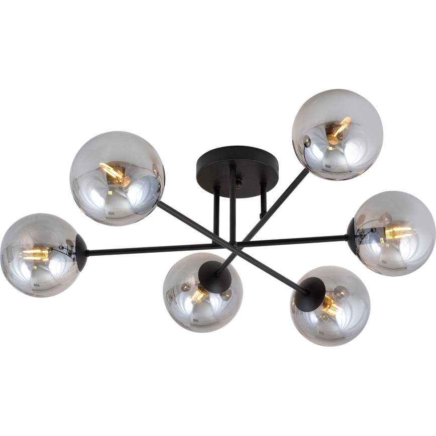 Loftlampe ROMA 6xE14/10W/230V sort/røgfarvet