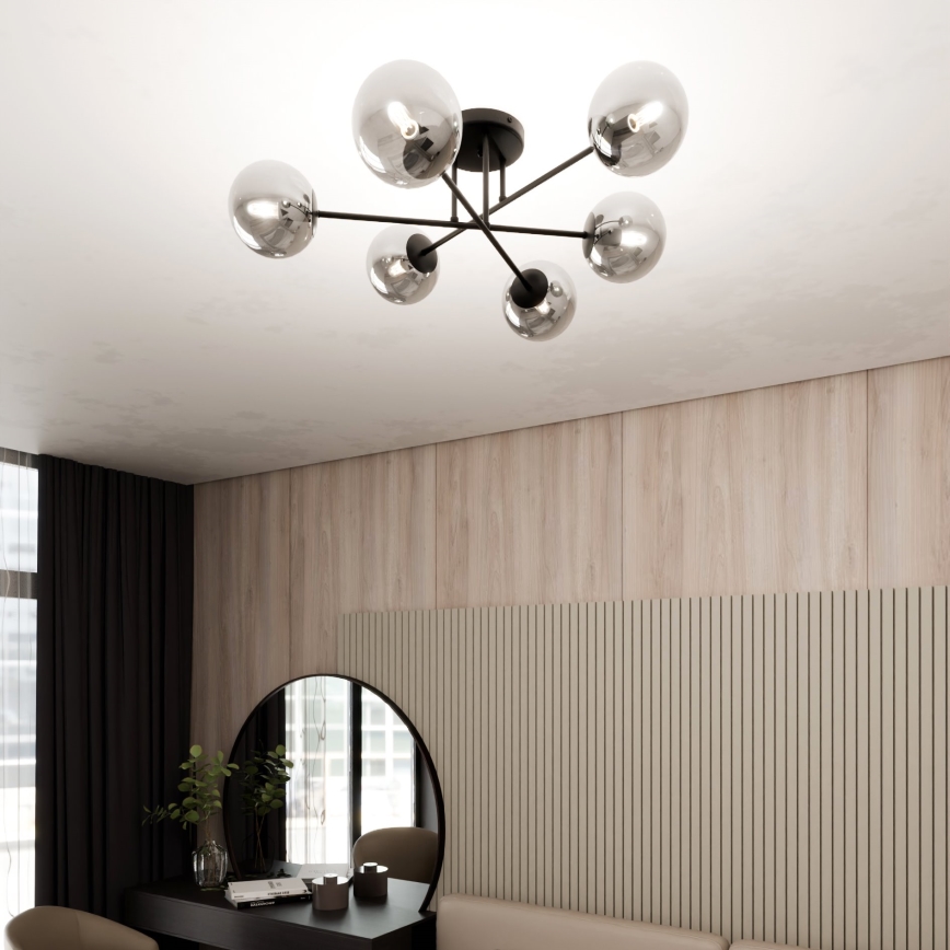 Loftlampe ROMA 6xE14/10W/230V sort/røgfarvet
