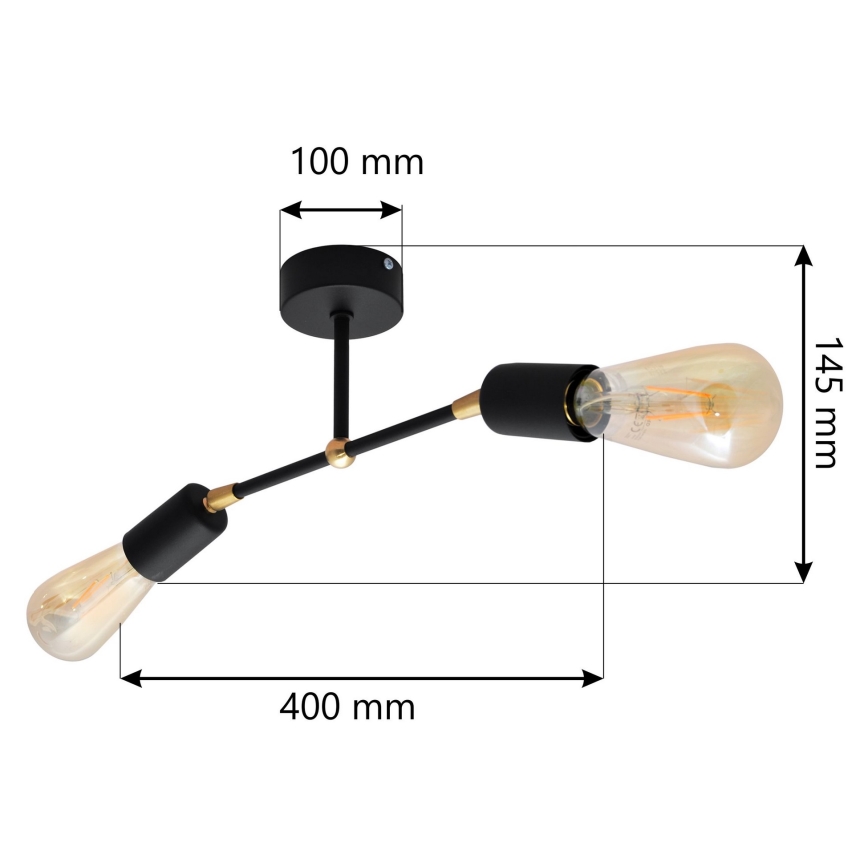Loftlampe ROSETTE 2xE27/15W/230V sort/gylden