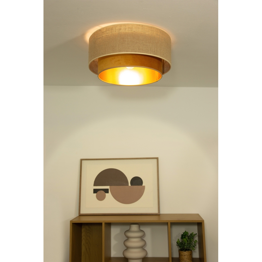 Loftlampe SARTA 1xE27/60W/230V Ø 45 cm kobber/jute