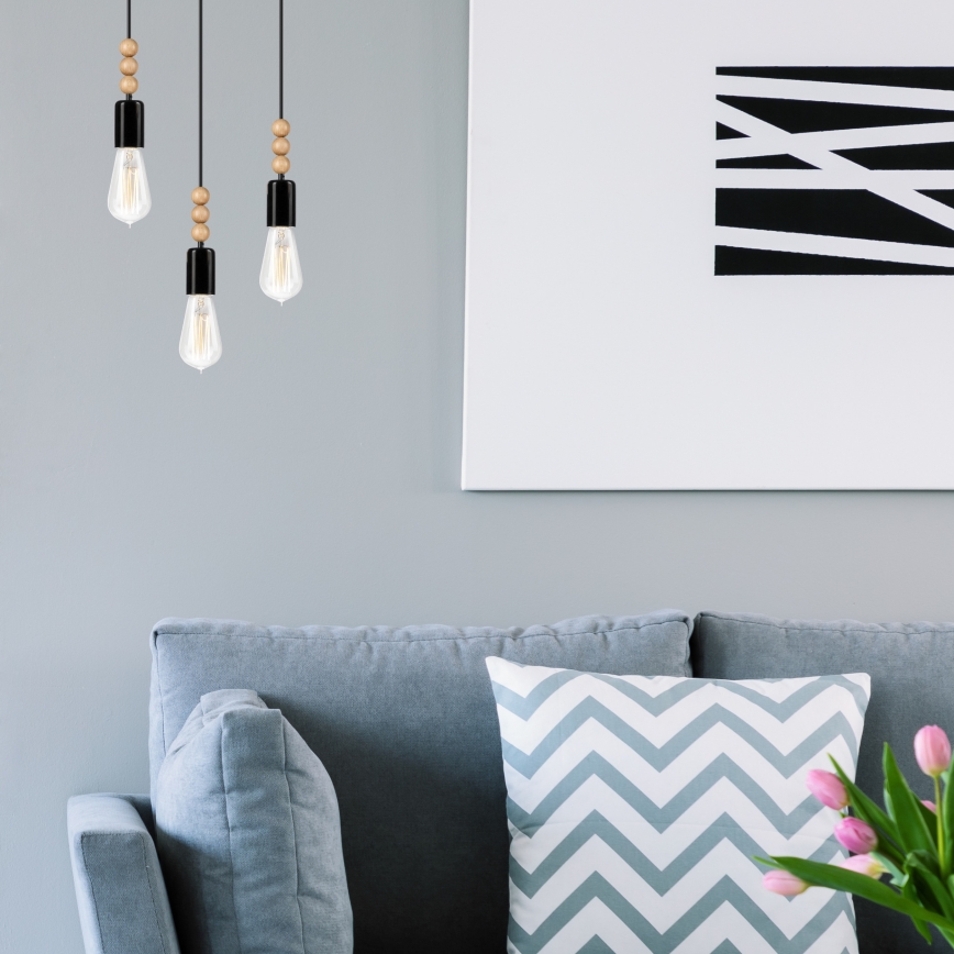 Loftlampe på kabel SIMON 3xE27/60W/230V bøg