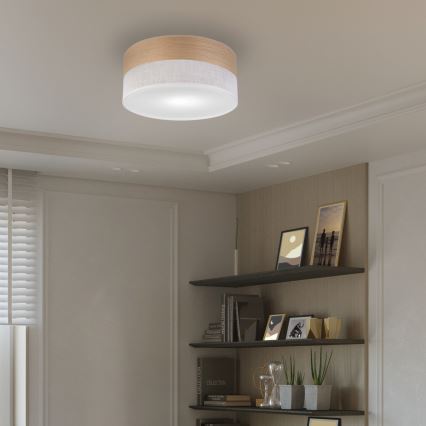 Loftlampe SIRJA WOOD 1xE27/15W/230V diameter 35 cm hvid/eg