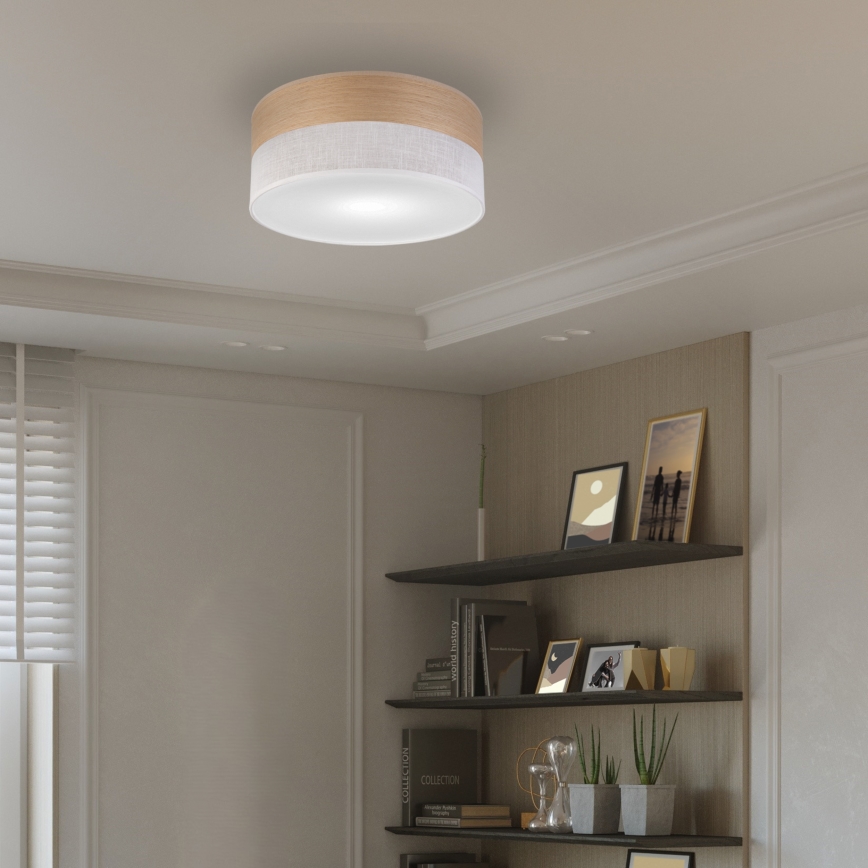 Loftlampe SIRJA WOOD 1xE27/15W/230V diameter 35 cm hvid/eg