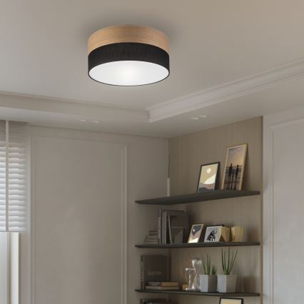 Loftlampe SIRJA WOOD 1xE27/15W/230V diameter 35 cm sort/eg