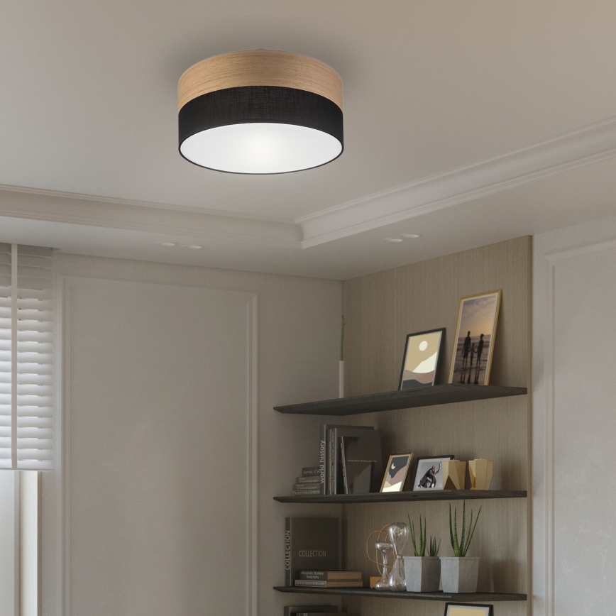 Loftlampe SIRJA WOOD 1xE27/15W/230V diameter 35 cm sort/eg
