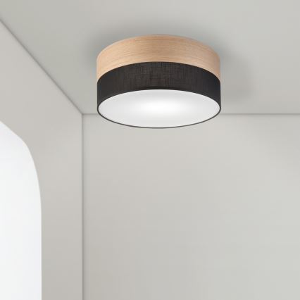 Loftlampe SIRJA WOOD 1xE27/15W/230V diameter 35 cm sort/eg