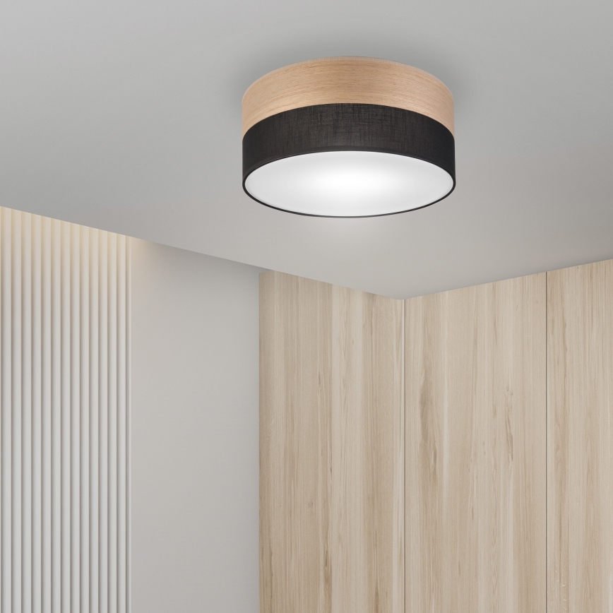 Loftlampe SIRJA WOOD 1xE27/15W/230V diameter 35 cm sort/eg