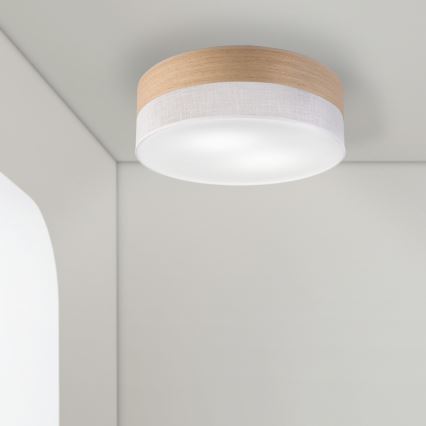 Loftlampe SIRJA WOOD 2xE27/15W/230V diameter 45 cm hvid/eg
