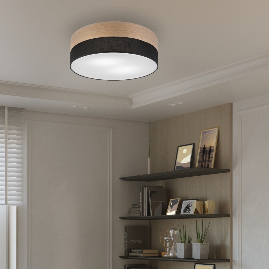 Loftlampe SIRJA WOOD 2xE27/15W/230V diameter 45 cm sort/eg