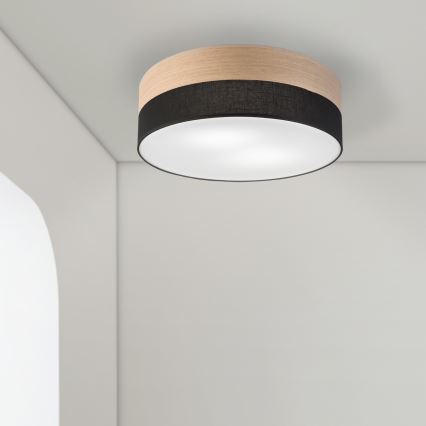 Loftlampe SIRJA WOOD 2xE27/15W/230V diameter 45 cm sort/eg