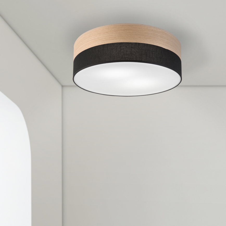Loftlampe SIRJA WOOD 2xE27/15W/230V diameter 45 cm sort/eg