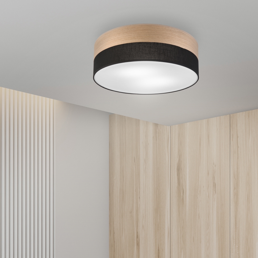 Loftlampe SIRJA WOOD 2xE27/15W/230V diameter 45 cm sort/eg